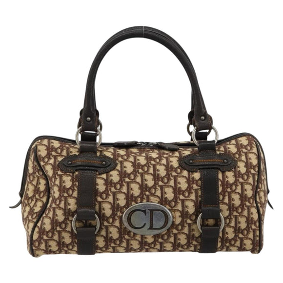 Christian Dior Trotter Canvas Hand Bag Brown Silver Auth 181890V