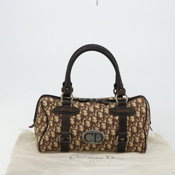 Christian Dior Trotter Canvas Hand Bag Brown Silver Auth 181890V