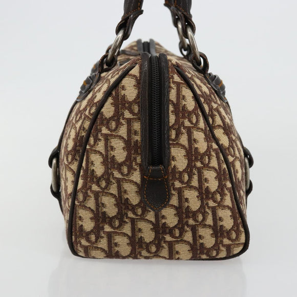 Christian Dior Trotter Canvas Hand Bag Brown Silver Auth 181890V