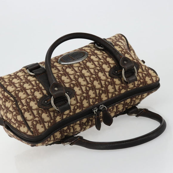 Christian Dior Trotter Canvas Hand Bag Brown Silver Auth 181890V
