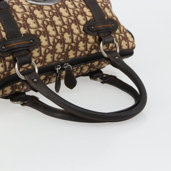 Christian Dior Trotter Canvas Hand Bag Brown Silver Auth 181890V