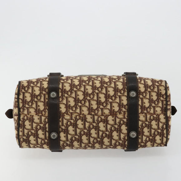 Christian Dior Trotter Canvas Hand Bag Brown Silver Auth 181890V