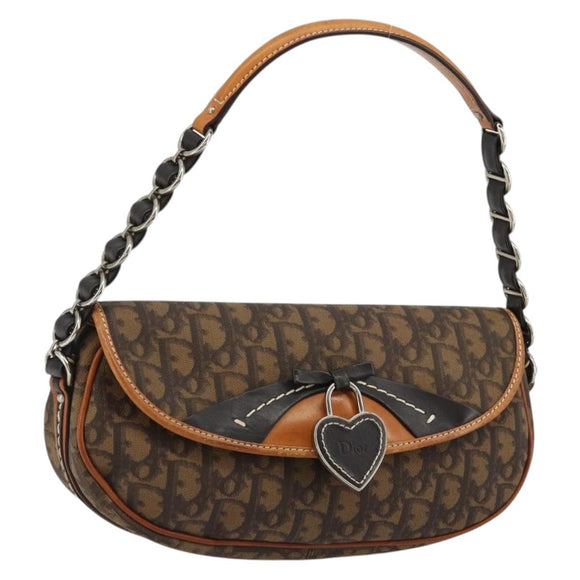 Christian Dior Trotter Canvas Romantic Bag PVC Braun Silber Auth 181891V