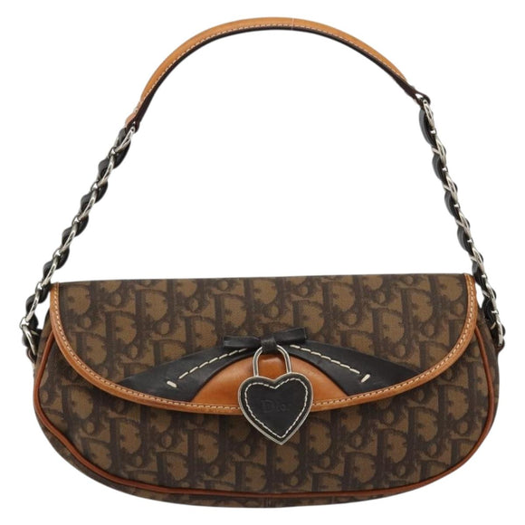 Christian Dior Trotter Canvas Romantic Bag PVC Braun Silber Auth 181891V