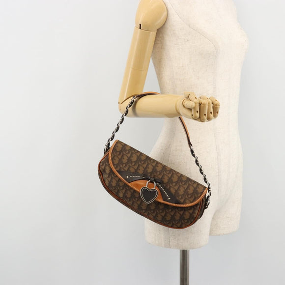Christian Dior Trotter Canvas Romantic Bag PVC Braun Silber Auth 181891V