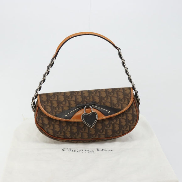 Christian Dior Trotter Canvas Romantic Bag PVC Braun Silber Auth 181891V