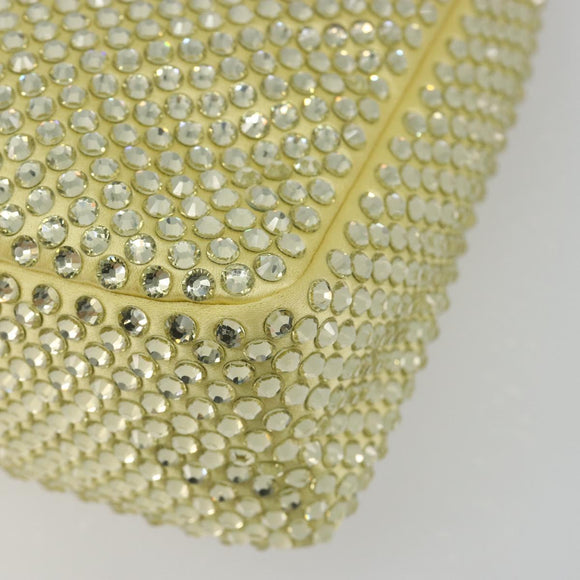 PRADA Rhinestone Hand Bag Satin Yellow Silver Auth 181892SM
