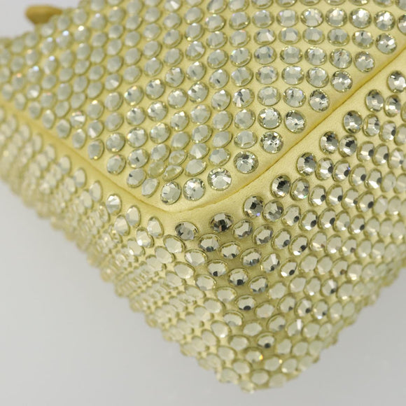 PRADA Rhinestone Hand Bag Satin Yellow Silver Auth 181892SM