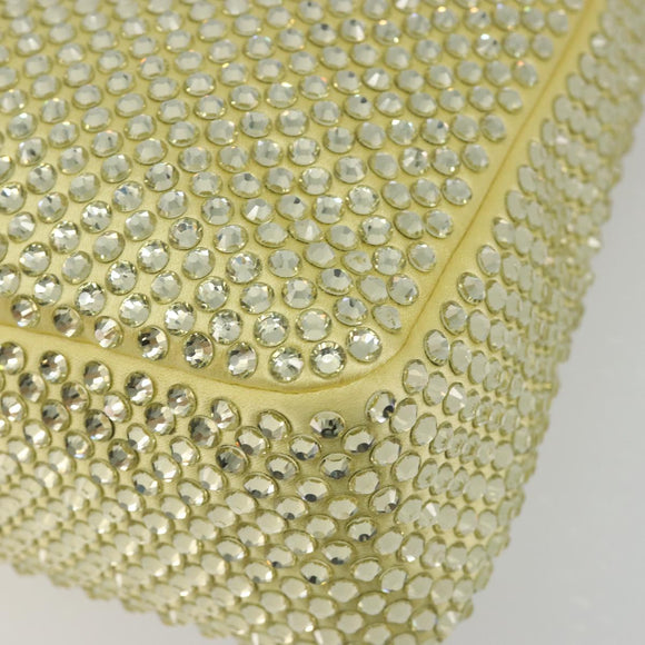 PRADA Rhinestone Hand Bag Satin Yellow Silver Auth 181892SM