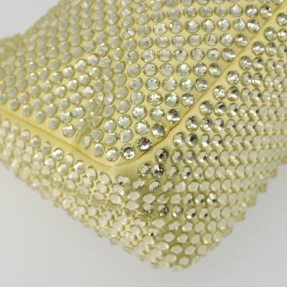 PRADA Rhinestone Hand Bag Satin Yellow Silver Auth 181892SM