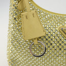 PRADA Rhinestone Hand Bag Satin Yellow Silver Auth 181892SM-14