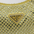 PRADA Rhinestone Hand Bag Satin Yellow Silver Auth 181892SM-15