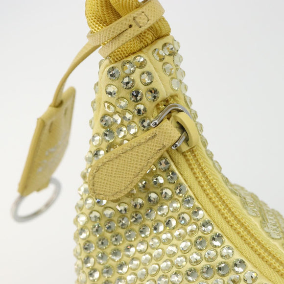 PRADA Rhinestone Hand Bag Satin Yellow Silver Auth 181892SM