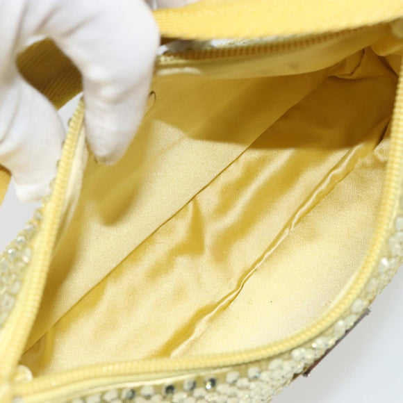 PRADA Rhinestone Hand Bag Satin Yellow Silver Auth 181892SM