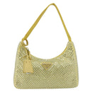 PRADA Rhinestone Hand Bag Satin Yellow Silver Auth 181892SM-2