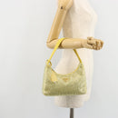 PRADA Rhinestone Hand Bag Satin Yellow Silver Auth 181892SM-22