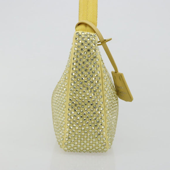 PRADA Rhinestone Hand Bag Satin Yellow Silver Auth 181892SM