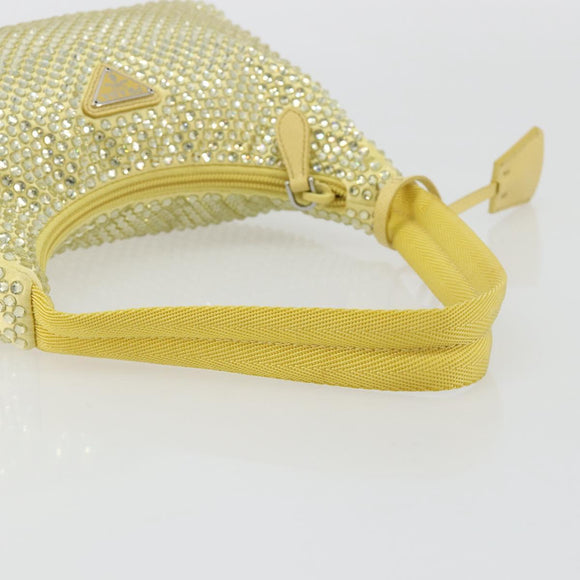 PRADA Rhinestone Hand Bag Satin Yellow Silver Auth 181892SM