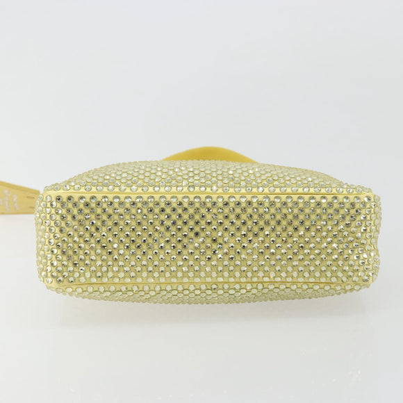 PRADA Rhinestone Hand Bag Satin Yellow Silver Auth 181892SM
