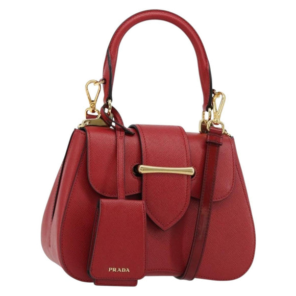 PRADA Hand Bag Safiano leather 2way Red Gold Auth 181893V