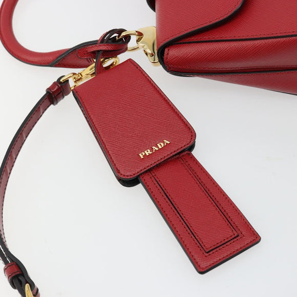 PRADA Hand Bag Safiano leather 2way Red Gold Auth 181893V