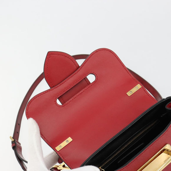 PRADA Hand Bag Safiano leather 2way Red Gold Auth 181893V