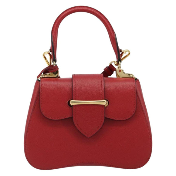 PRADA Hand Bag Safiano leather 2way Red Gold Auth 181893V