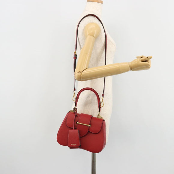 PRADA Hand Bag Safiano leather 2way Red Gold Auth 181893V