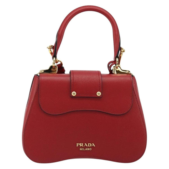PRADA Hand Bag Safiano leather 2way Red Gold Auth 181893V