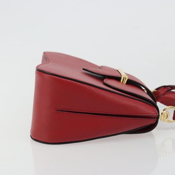 PRADA Hand Bag Safiano leather 2way Red Gold Auth 181893V