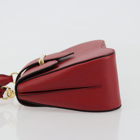 PRADA Hand Bag Safiano leather 2way Red Gold Auth 181893V