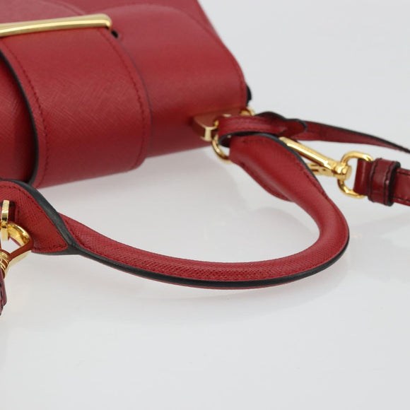 PRADA Hand Bag Safiano leather 2way Red Gold Auth 181893V