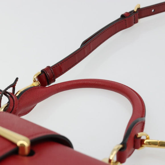 PRADA Hand Bag Safiano leather 2way Red Gold Auth 181893V