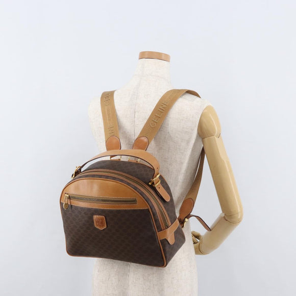 CELINE Macadam Canvas Backpack PVC Leather Brown Gold Auth 181895A