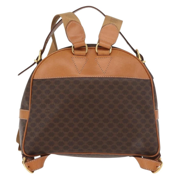 CELINE Macadam Canvas Backpack PVC Leather Brown Gold Auth 181895A