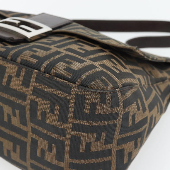 FENDI Zucca Canvas Mamma Baguette Shoulder Bag Black Brown Auth 181898V