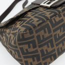 FENDI Zucca Canvas Mamma Baguette Shoulder Bag Black Brown Auth 181898V-15