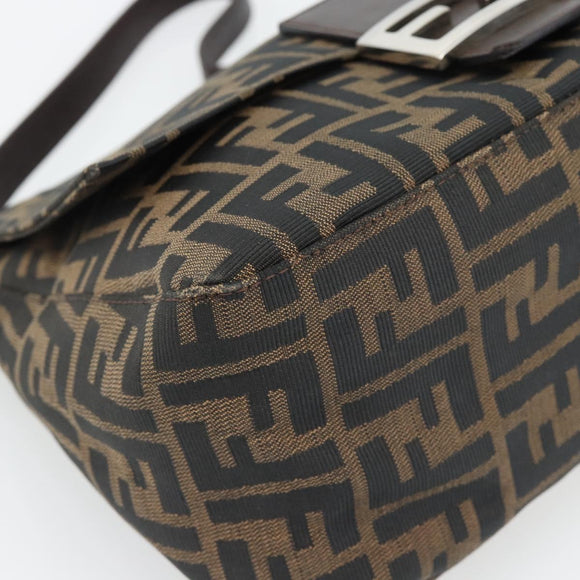 FENDI Zucca Canvas Mamma Baguette Shoulder Bag Black Brown Auth 181898V