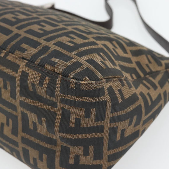 FENDI Zucca Canvas Mamma Baguette Shoulder Bag Black Brown Auth 181898V