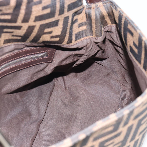 FENDI Zucca Canvas Mamma Baguette Shoulder Bag Black Brown Auth 181898V