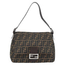 FENDI Zucca Canvas Mamma Baguette Shoulder Bag Black Brown Auth 181898V-13