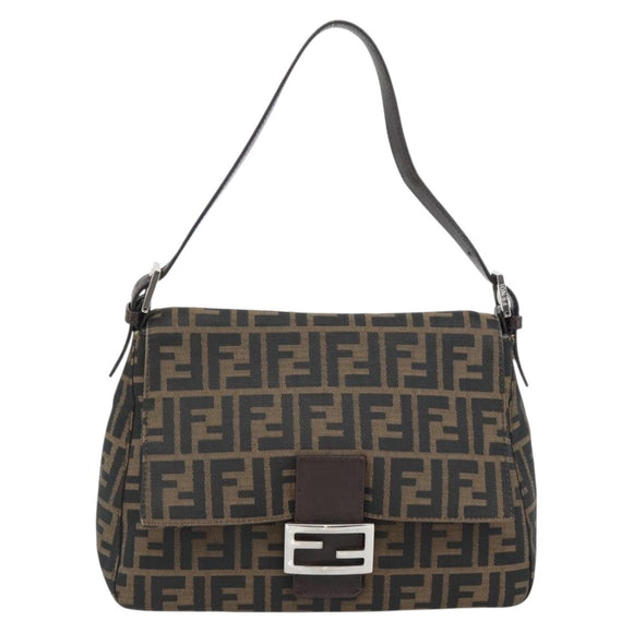 FENDI Zucca Canvas Mamma Baguette Shoulder Bag Black Brown Auth 181898V