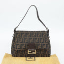 FENDI Zucca Canvas Mamma Baguette Shoulder Bag Black Brown Auth 181898V-12