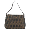 FENDI Zucca Canvas Mamma Baguette Shoulder Bag Black Brown Auth 181898V-2