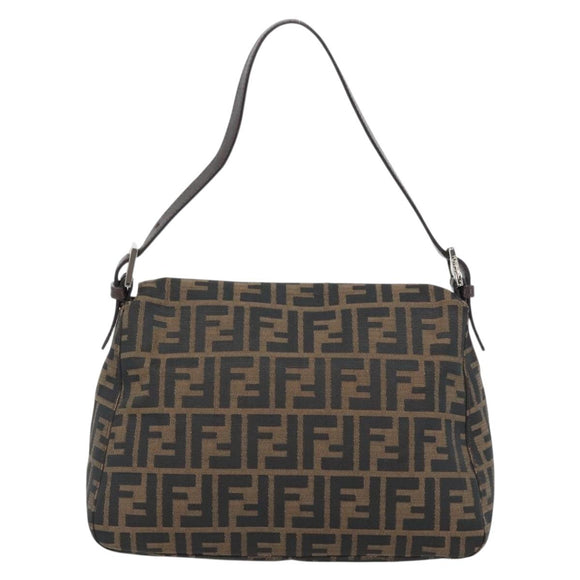 FENDI Zucca Canvas Mamma Baguette Shoulder Bag Black Brown Auth 181898V