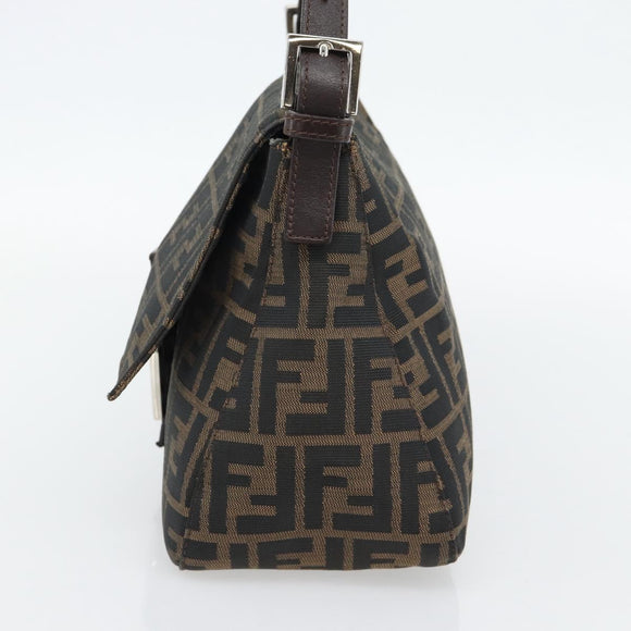 FENDI Zucca Canvas Mamma Baguette Shoulder Bag Black Brown Auth 181898V