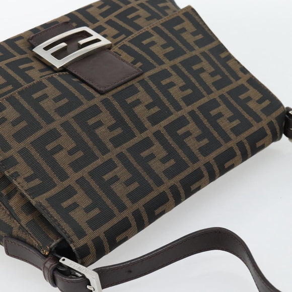 FENDI Zucca Canvas Mamma Baguette Shoulder Bag Black Brown Auth 181898V