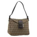 FENDI Zucchino Canvas Mamma Baguette Schultertasche Beige Silber Auth 181899A-1