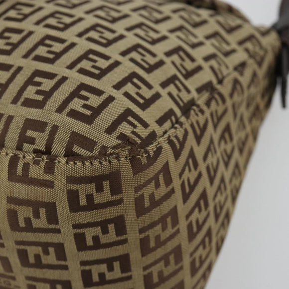 FENDI Zucchino Canvas Mamma Baguette Schultertasche Beige Silber Auth 181899A