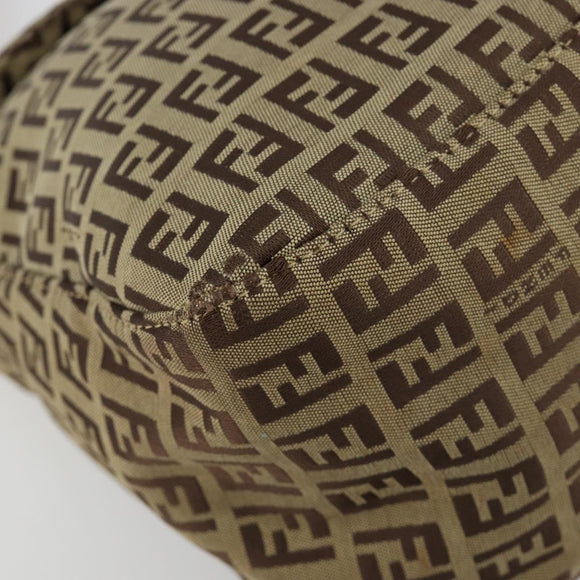 FENDI Zucchino Canvas Mamma Baguette Schultertasche Beige Silber Auth 181899A